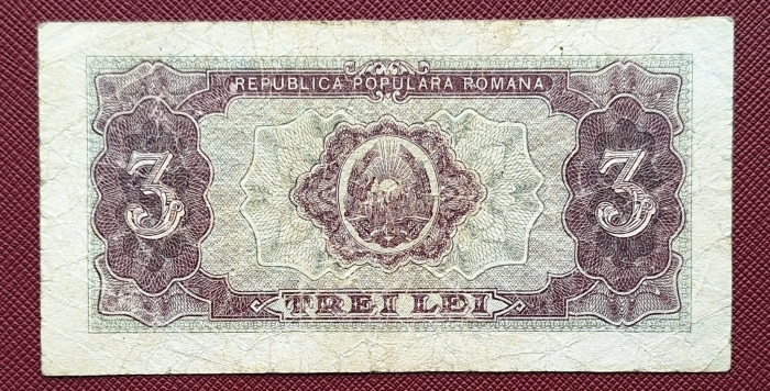 Romania, 3 lei 1952, seria g 15 / 964161, circulata [2]