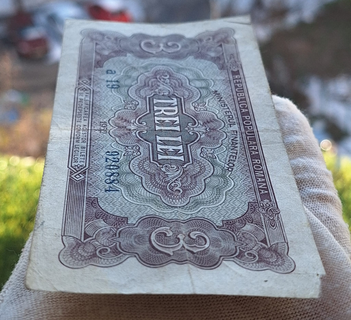 Romania, 3 lei 1952, seria a 19 / 920884, circulata [5]