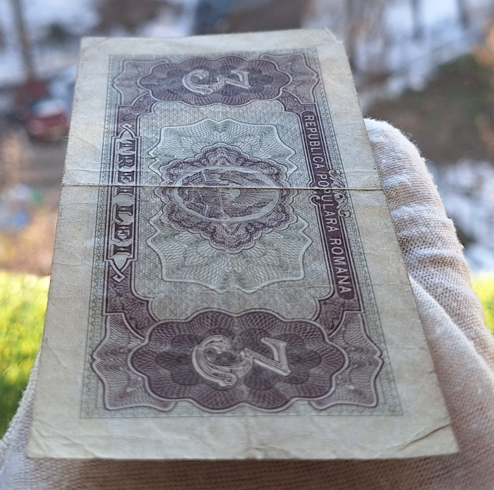 Romania, 3 lei 1952, seria a 19 / 920884, circulata [4]