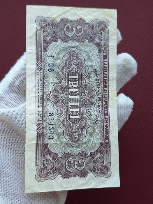 Romania, 3 lei 1952, seria f 36 / 824303, circulata, stare buna [7]