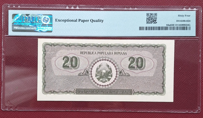 Romania, 20 Lei 1950, PMG 64 EPQ [2]
