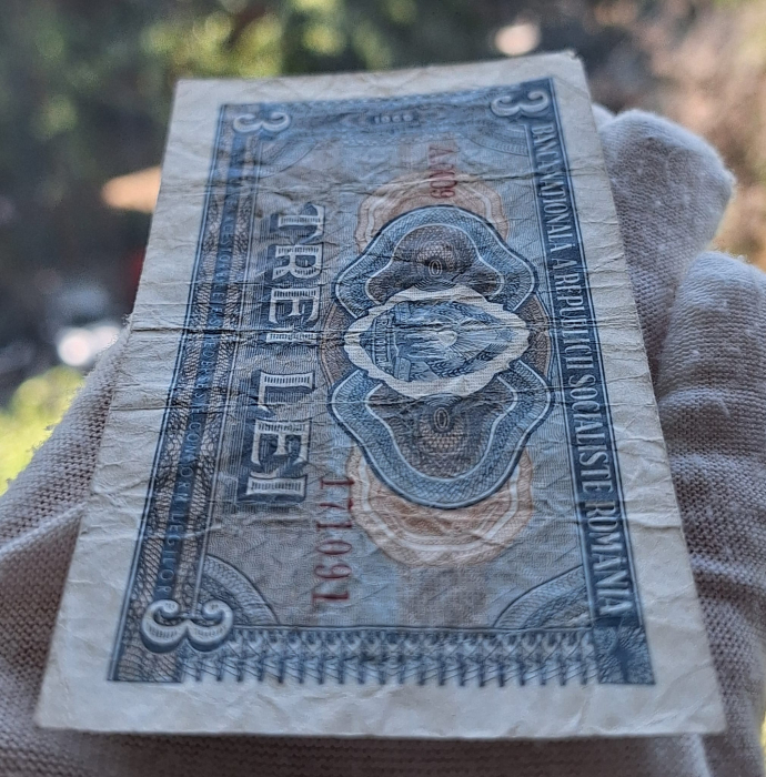 Romania 3 lei 1966, seria A.0009/171091, circulata [4]