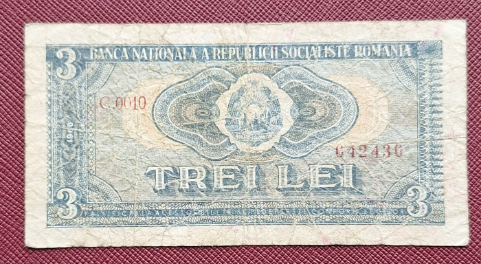 Romania 3 lei 1966, seria C.0010/642436, circulata [1]