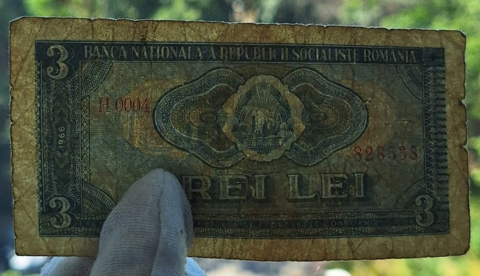 Romania 3 lei 1966, seria H.0005/828538, circulata [3]