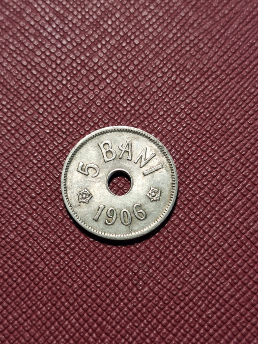 Romania, 5 Bani 1906, monetaria Hamburg, cu eroare: surplus de material [2]