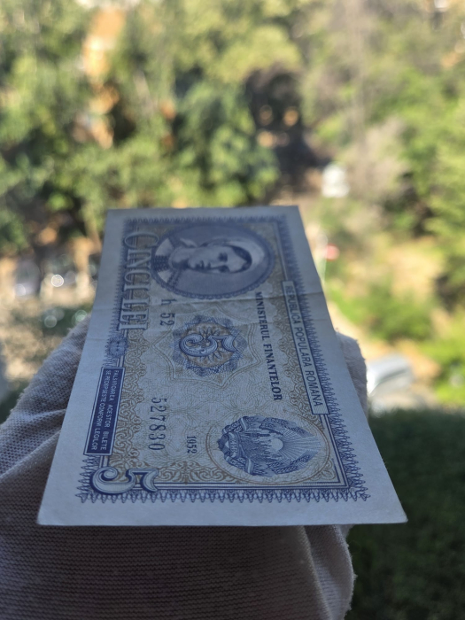 Romania, 5 lei 1952, seria h 52 / 527830, circulata, stare buna [4]