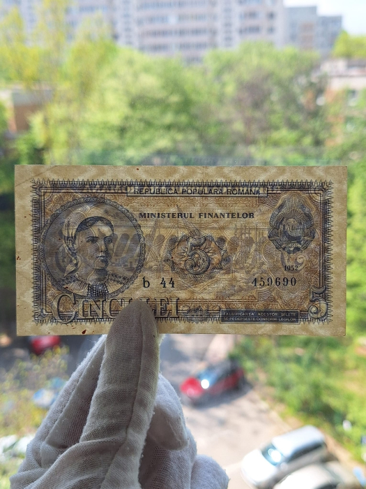 Romania, 5 lei 1952, seria b 44 / 459690, circulata, stare buna [3]
