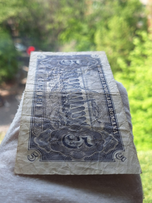 Romania, 5 lei 1952, seria e 46 / 534851, circulata [5]