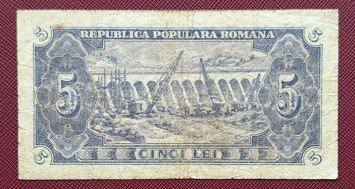 Romania, 5 lei 1952, seria m 1 / 611883, circulata [2]