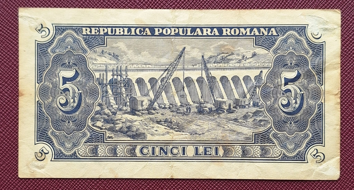 Romania, 5 lei 1952, seria m 44 / 234271, circulata, stare buna [2]
