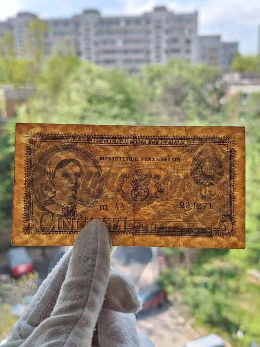 Romania, 5 lei 1952, seria m 44 / 234271, circulata, stare buna [9]