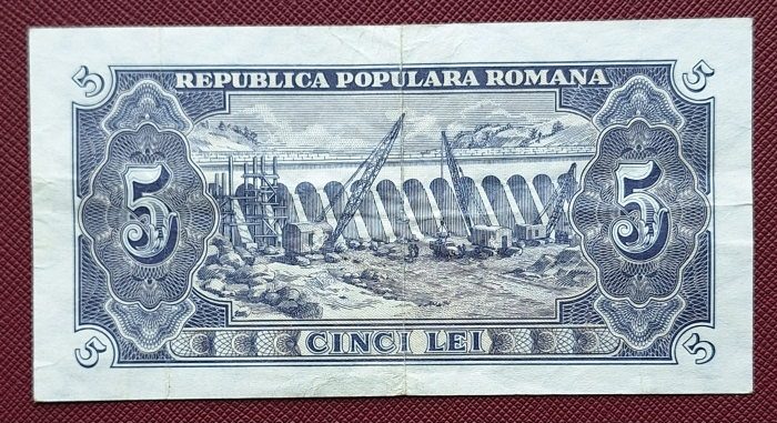 Romania, 5 lei 1952, seria r 32 / 017037, circulata, stare buna [2]