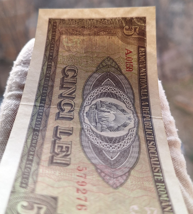 Romania 5 lei 1966, seria A.0159/579276, aproape necirculata [6]