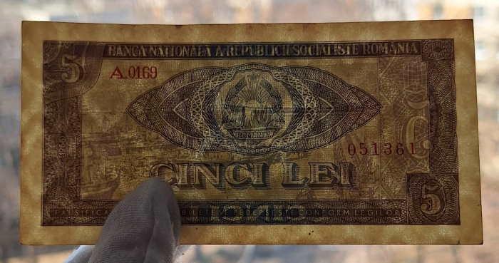 Romania 5 lei 1966, seria A.0169/051361, stare buna [3]