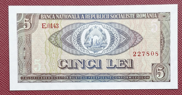 Romania 5 lei 1966, seria E.0143/227808, necirculata [1]