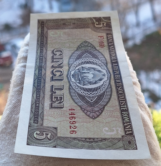 Romania 5 lei 1966, seria F.0160/446926, aproape necirculata [4]