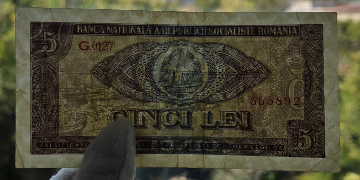 Romania 5 lei 1966, seria G.0127/555892, circulata, stare buna [3]