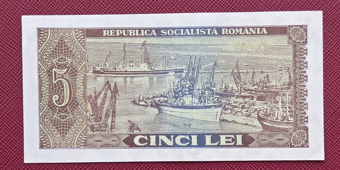Romania 5 lei 1966, seria D.0100/457891, aproape necirculata [2]