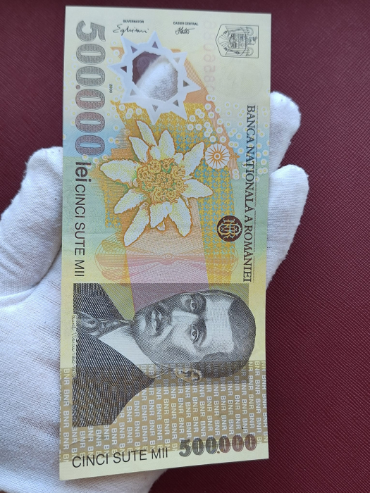 Romania, 500,000 lei 2000 polimer, semnatura Ghizari, seria 007B0856086, stare buna [6]