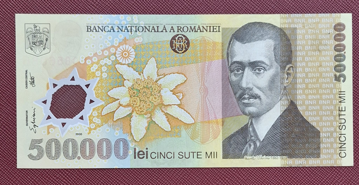 Romania, 500,000 lei 2000 polimer, semnatura Ghizari, seria 007B0856086, stare buna [1]