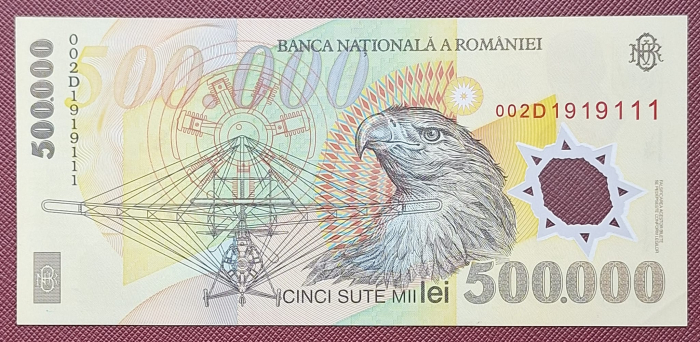 Romania, 500,000 lei 2000 polimer, semnatura Ghizari, seria 002D1919111, Aunc [2]