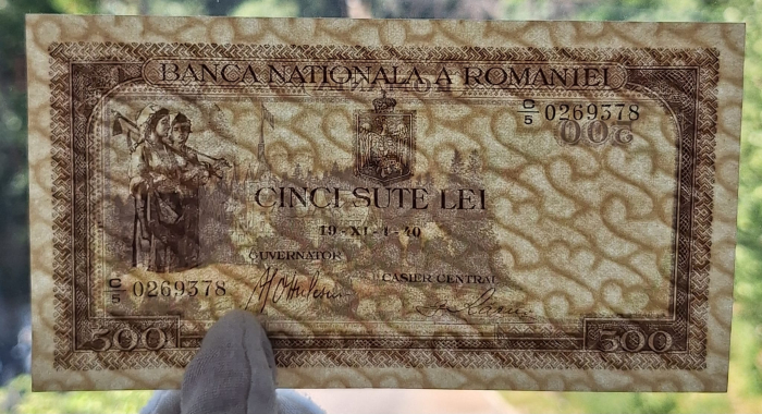 Romania 500 lei 1940, seria C/5 0269378, aproape necirculata [3]