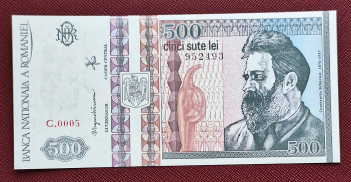 Romania, 500 lei 1992 Constantin Brancusi, filigran fata, mai rara, UNC [1]