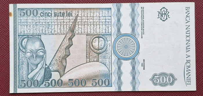 Romania, 500 lei 1992 seria C.0010/242257, filigran fata, Aunc [2]