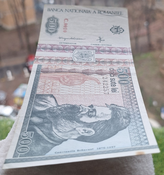 Romania, 500 lei 1992 seria C.0010/242257, filigran fata, Aunc [6]
