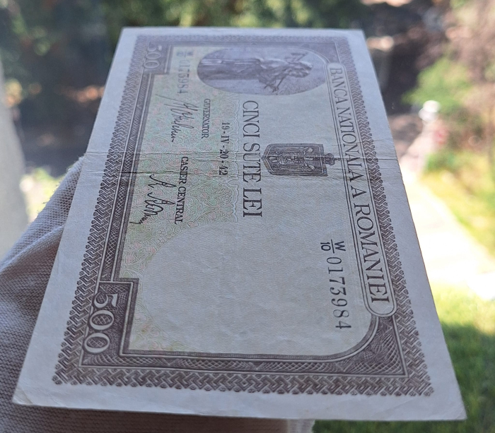 Romania 500 lei 20 Aprilie 1942, seria W/10 0173984, circulata [4]
