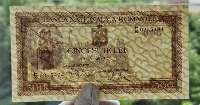Romania 500 lei 20 Aprilie 1942, seria H/10 0243494, UNC- [3]