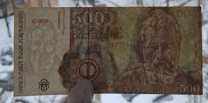 Romania, 500 Lei Aprilie 1991, seria G.0019/877906, stare buna [3]