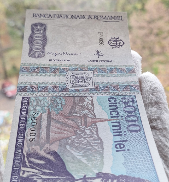 Romania, 5000 lei 1993, seria F.0026/860008, necirculata [6]