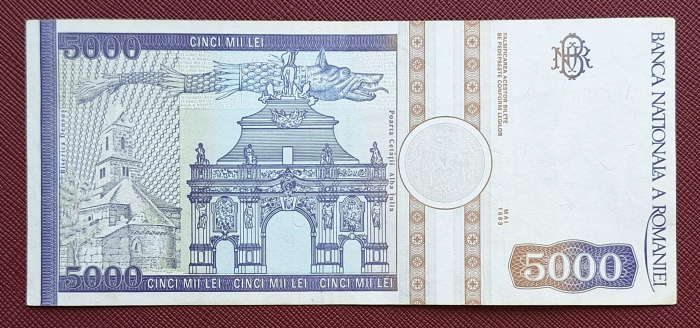Romania, 5000 lei 1993, seria H.0016/954479, aproape necirculata [2]