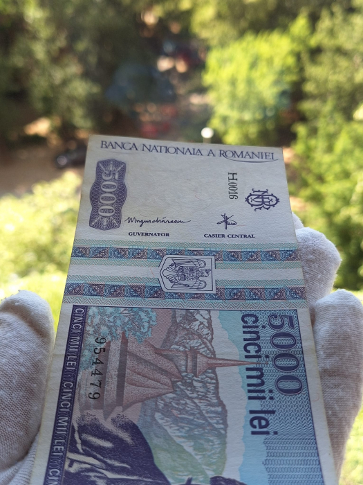 Romania, 5000 lei 1993, seria H.0016/954479, aproape necirculata [7]