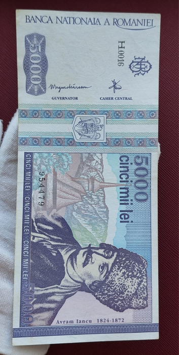 Romania, 5000 lei 1993, seria H.0016/954479, aproape necirculata [9]