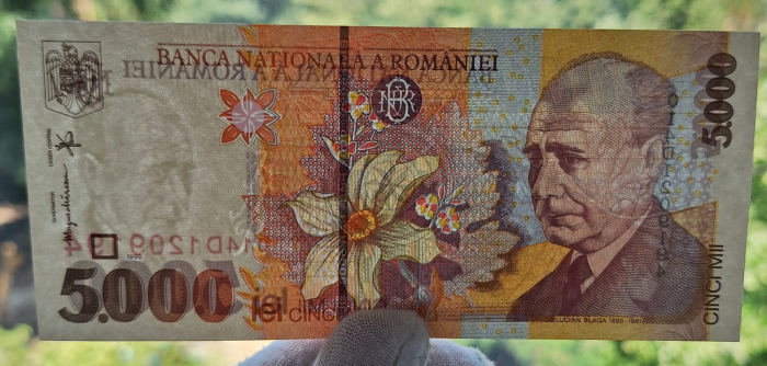 Romania 5000 lei 1998, filigran BNR mare, necirculata [4]