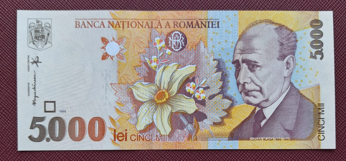 Romania 5000 lei 1998, filigran BNR mic, necirculata [1]