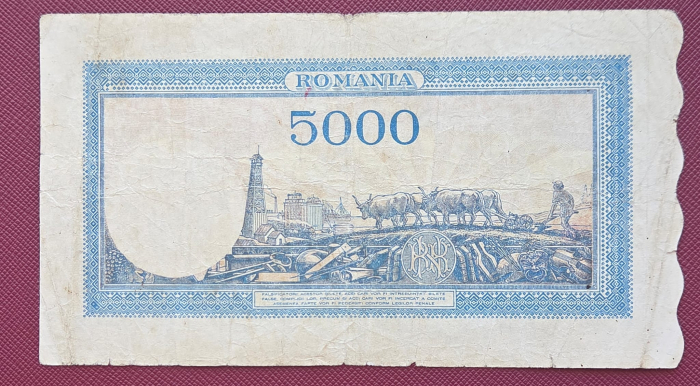 Romania, 5000 lei 20 Martie 1945, seria K/4 0090458, circulata [2]