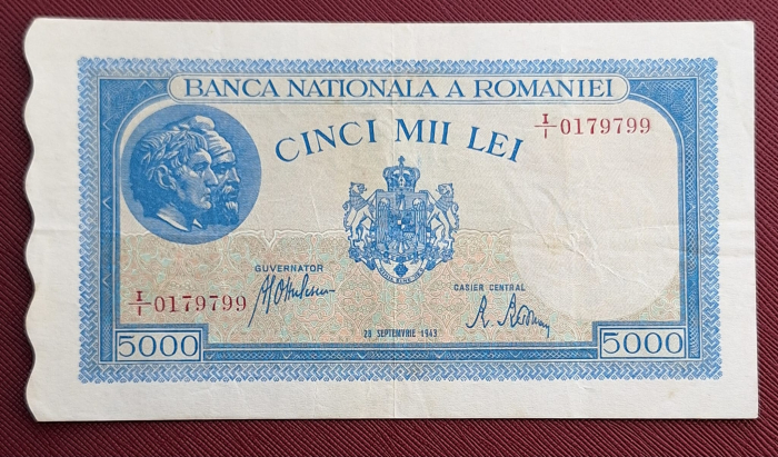 Romania, 5000 lei 28 Septembrie 1943, seria I/1 0179799, stare buna [1]