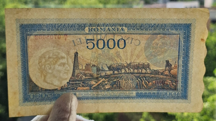 Romania, 5000 lei 2 Mai 1944, seria W/1 0708062, stare buna [4]