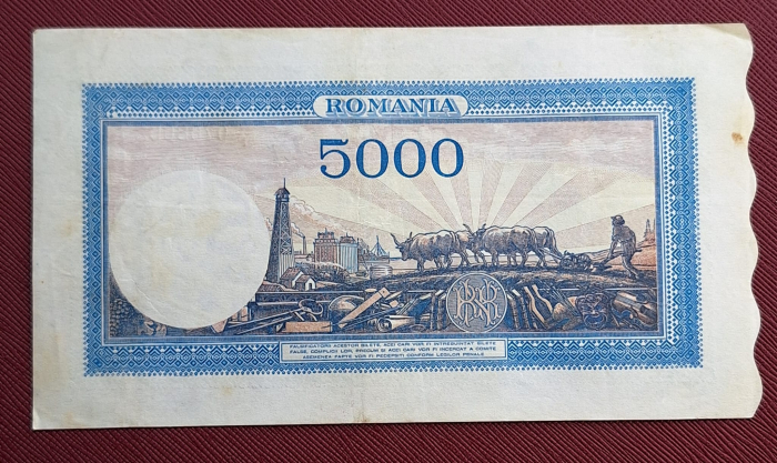 Romania, 5000 lei 2 Mai 1944, seria W/1 0708062, stare buna [2]