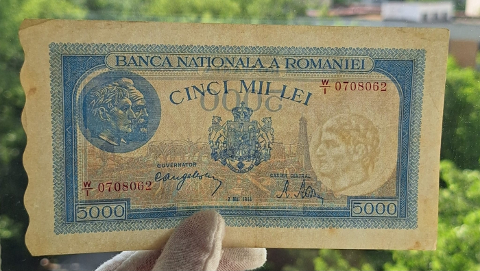 Romania, 5000 lei 2 Mai 1944, seria W/1 0708062, stare buna [3]
