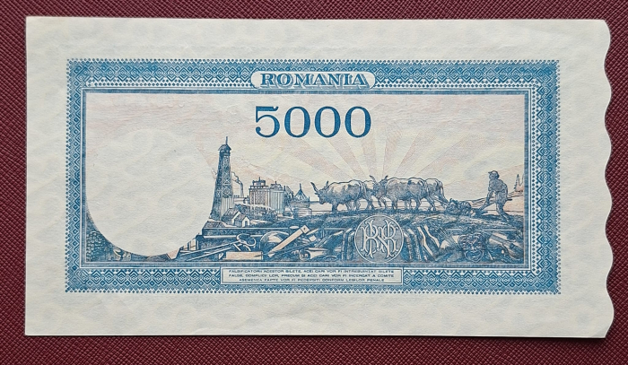 Romania, 5000 lei Decembrie 1945, seria F/9 0694559, Aunc [2]