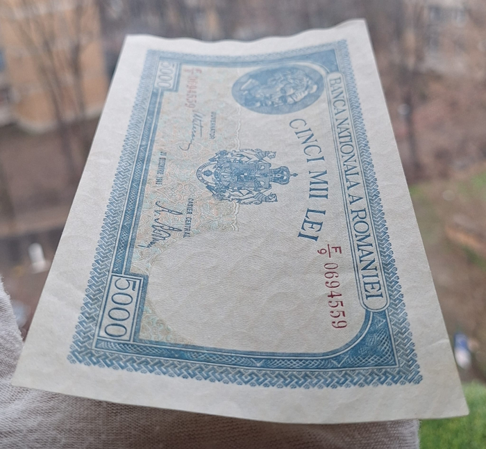 Romania, 5000 lei Decembrie 1945, seria F/9 0694559, Aunc [4]