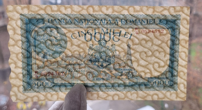 Romania, 5000 lei Decembrie 1945, seria F/9 0694562, Aunc [3]