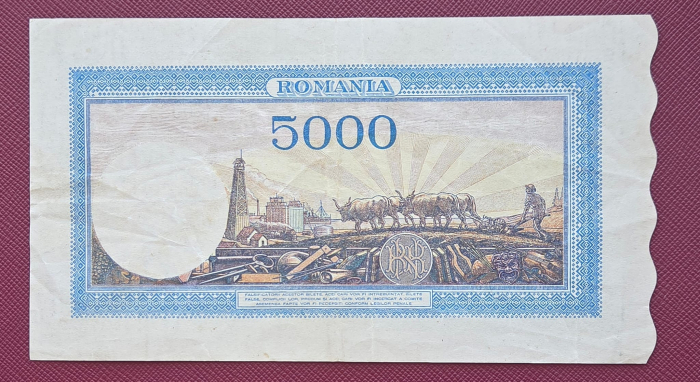Romania, 5000 lei Septembrie 1943, seria I/1 0088373, circulata [2]