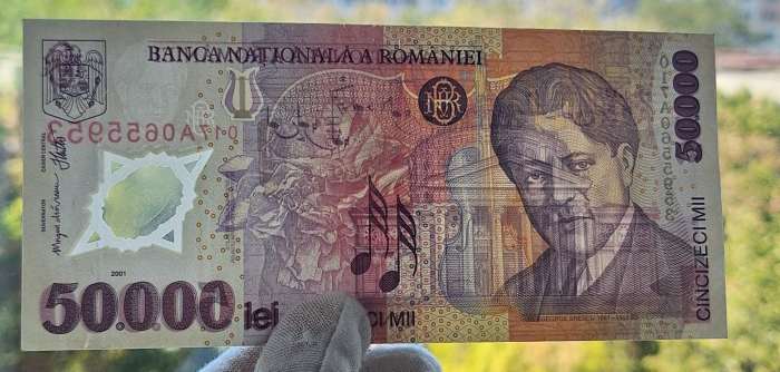 Romania, 50000 lei 2001 George Enescu, seria 017A0655953, circulata [3]