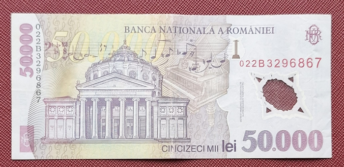 Romania, 50000 lei 2001 George Enescu, seria 022B3296867, circulata [2]