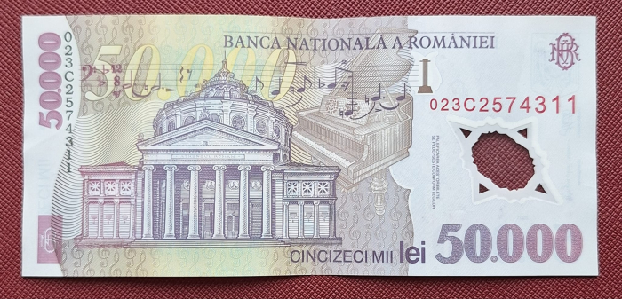 Romania, 50000 lei 2001 George Enescu, seria 023C2574311, stare buna [2]
